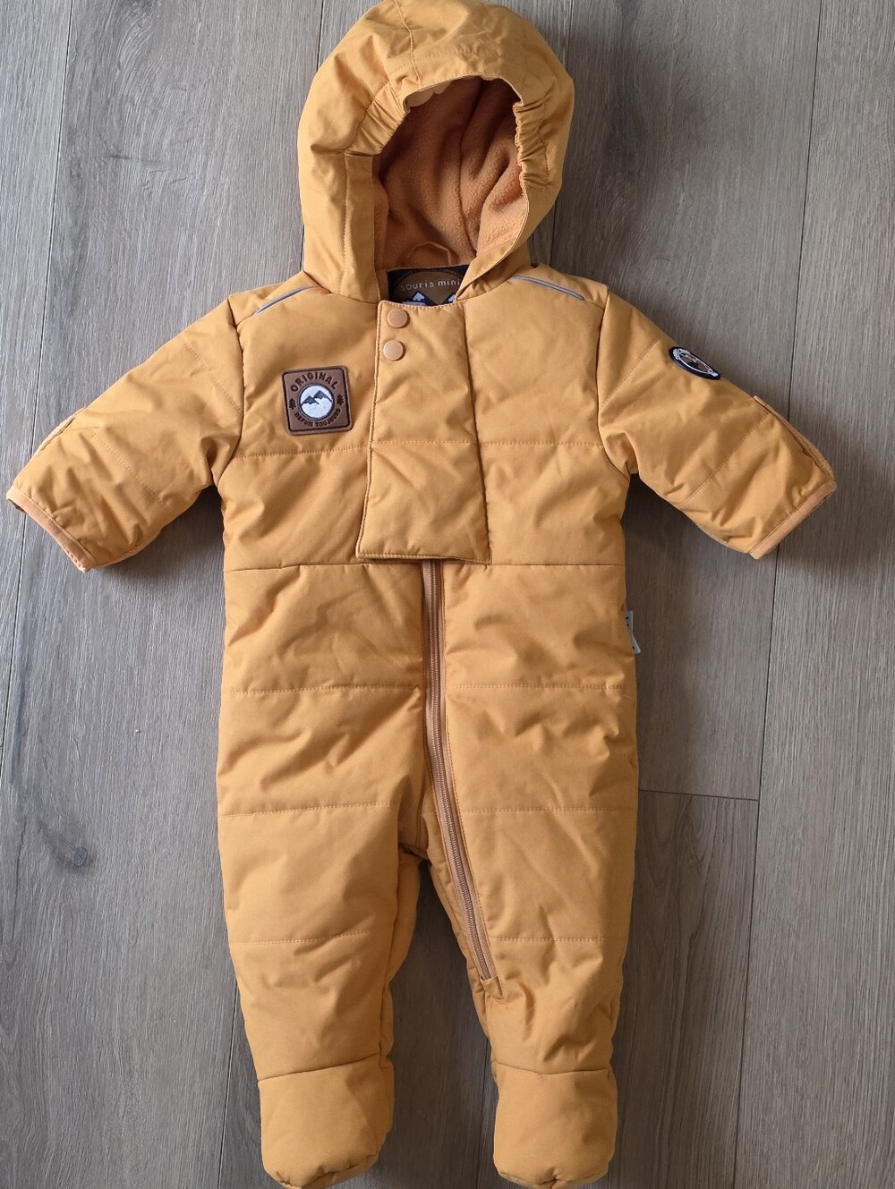 Souris Mini Orange One-Piece Hooded Snowsuit